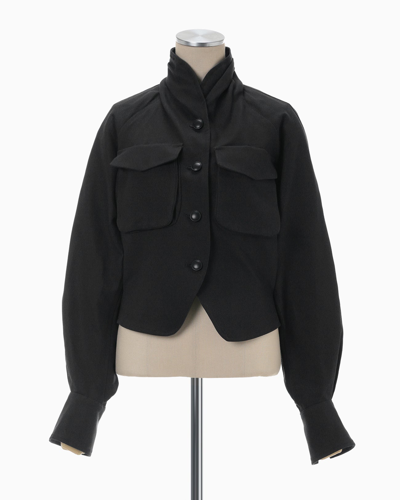 Cotton Linen Twill Short Jacket - black - Mame Kurogouchi