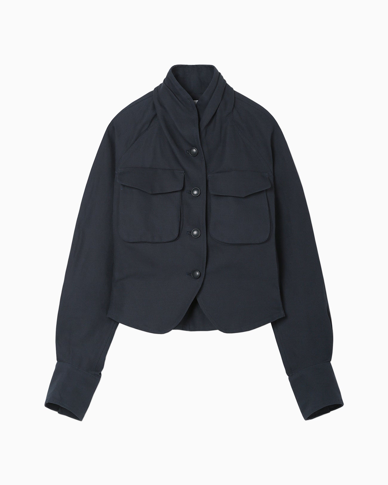 Cotton Linen Twill Short Jacket - navy - Mame Kurogouchi