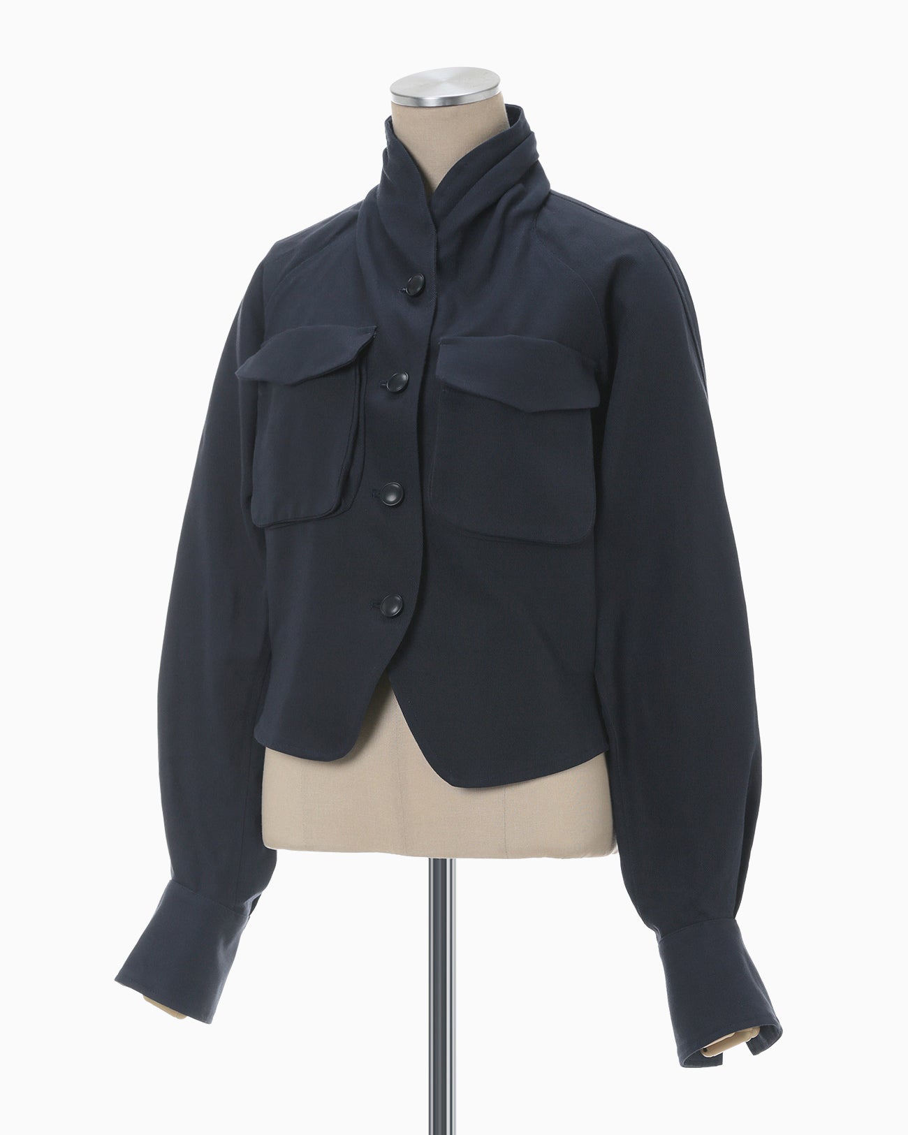 Cotton Linen Twill Short Jacket - navy - Mame Kurogouchi