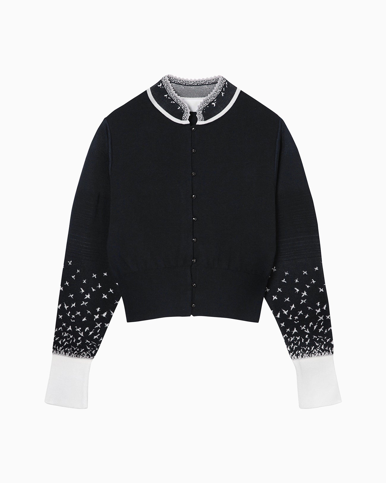 Crane Pattern Jacquard Knitted Cardigan - navy - Mame Kurogouchi