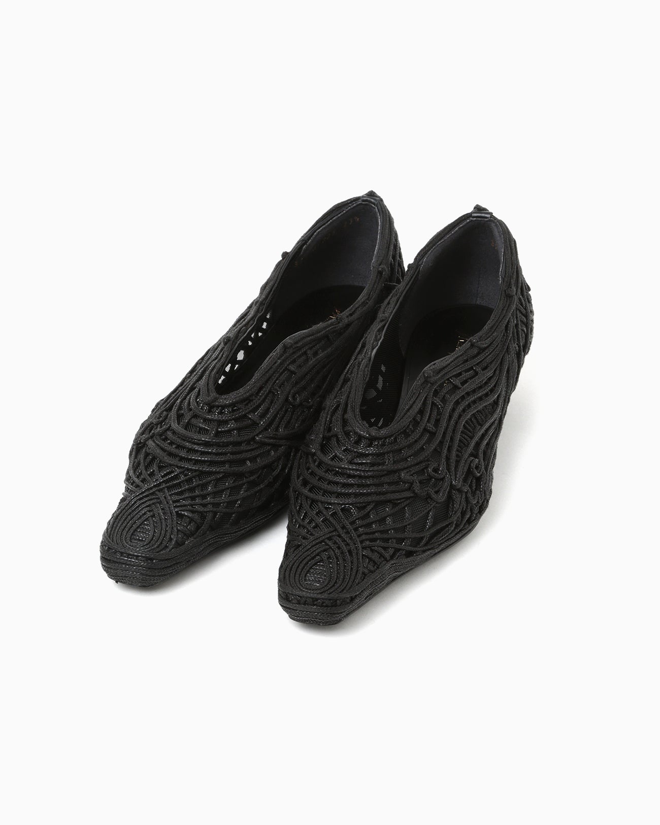 Cord Embroidery Egg Heel Pumps - black - Mame Kurogouchi