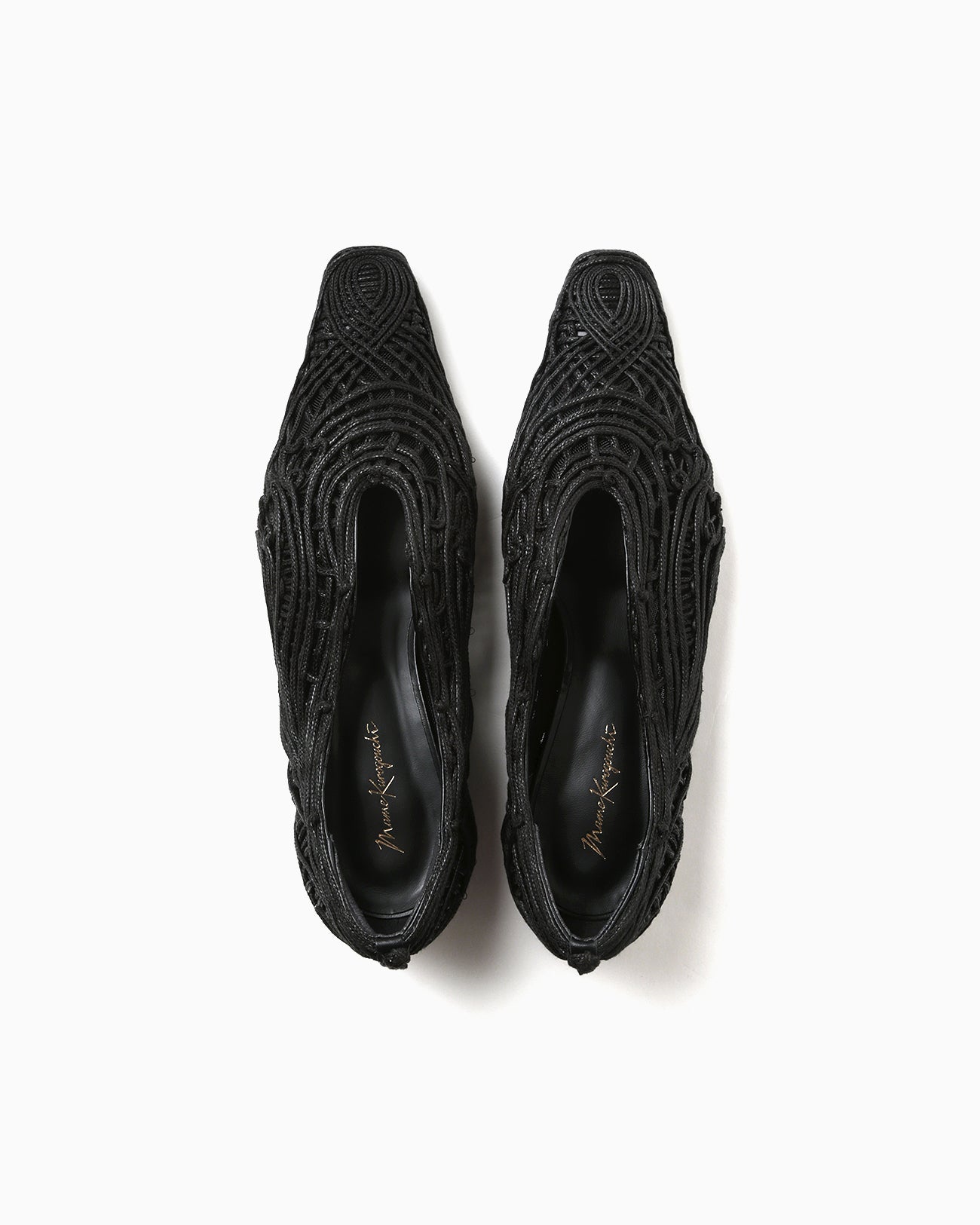 Cord Embroidery Egg Heel Pumps - black - Mame Kurogouchi