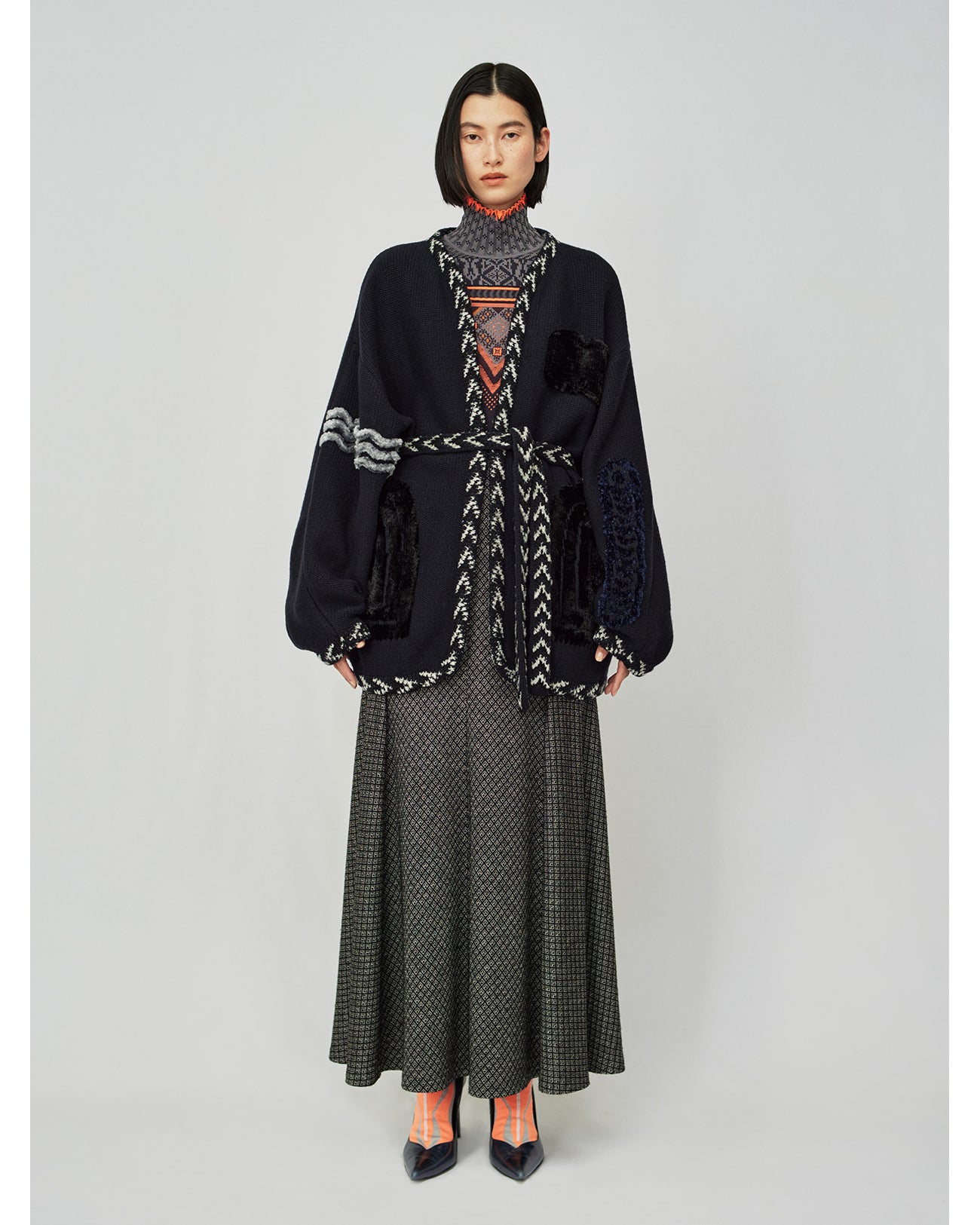 mame Jomon Pattern Knitted Robe-
