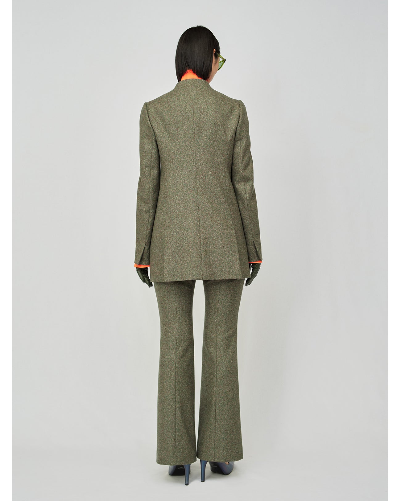 Melange Flannel Collarless Jacket - green - Mame Kurogouchi