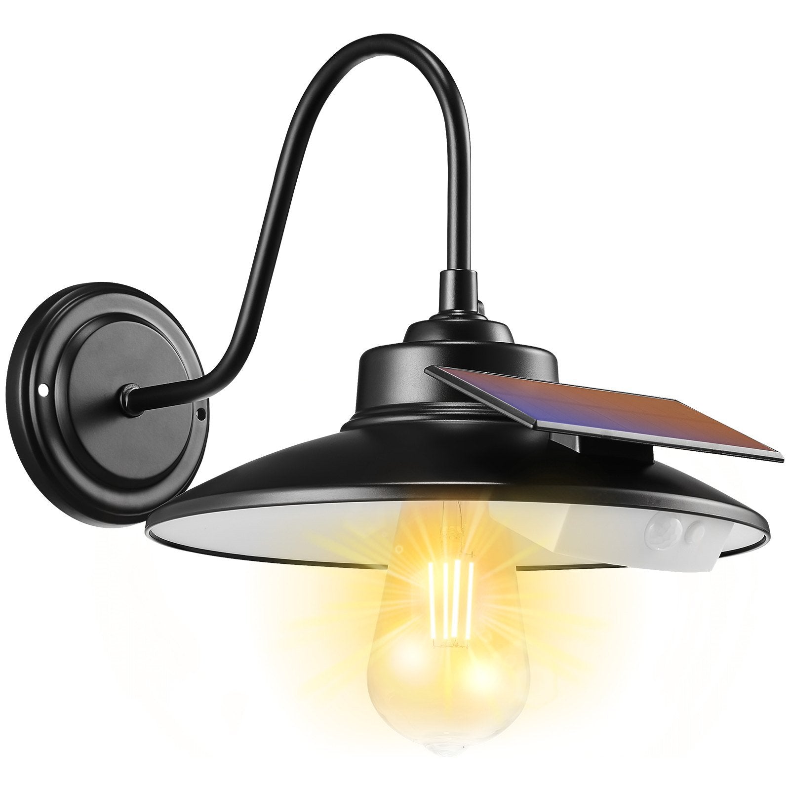 BU22- Solar Barn Light, 3 Lighting Modes & Motion Sensor, Dusk to Dawn Outdoor Wall Sconces, Exterior Farmhouse Gooseneck Lights, Wall Mount, IP65 Waterproof for Outside Yard Street Garage Shed Patio