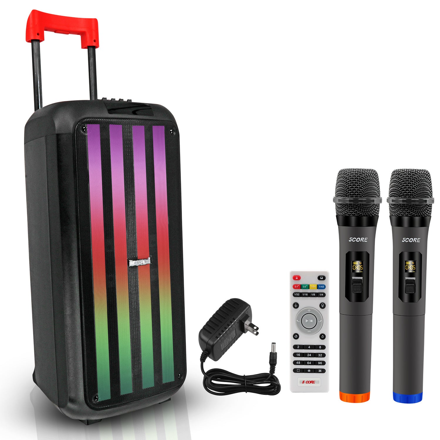 CC14- 5 Core Bluetooth Speaker Karaoke Machine • 8" 3 Way Speaker • Portable Singing PA System • w DJ Light • FM + TWS + USB + SD Card + AUX + REC • Party Speakers Include Two Wireless Mics- PLB 8X2 2MIC