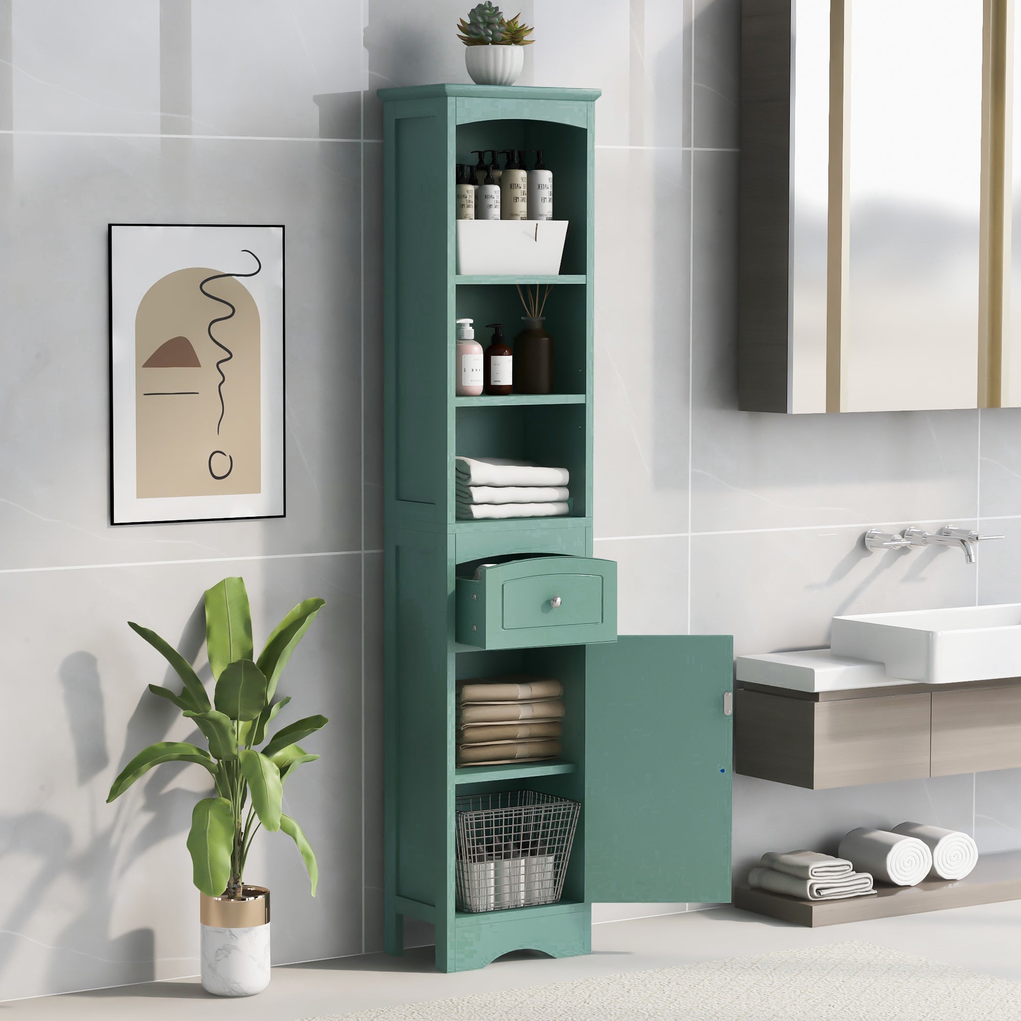 AN3- Tall Bathroom Cabinet; Freestanding Storage Cabinet with Drawer; MDF Board; Adjustable Shelf