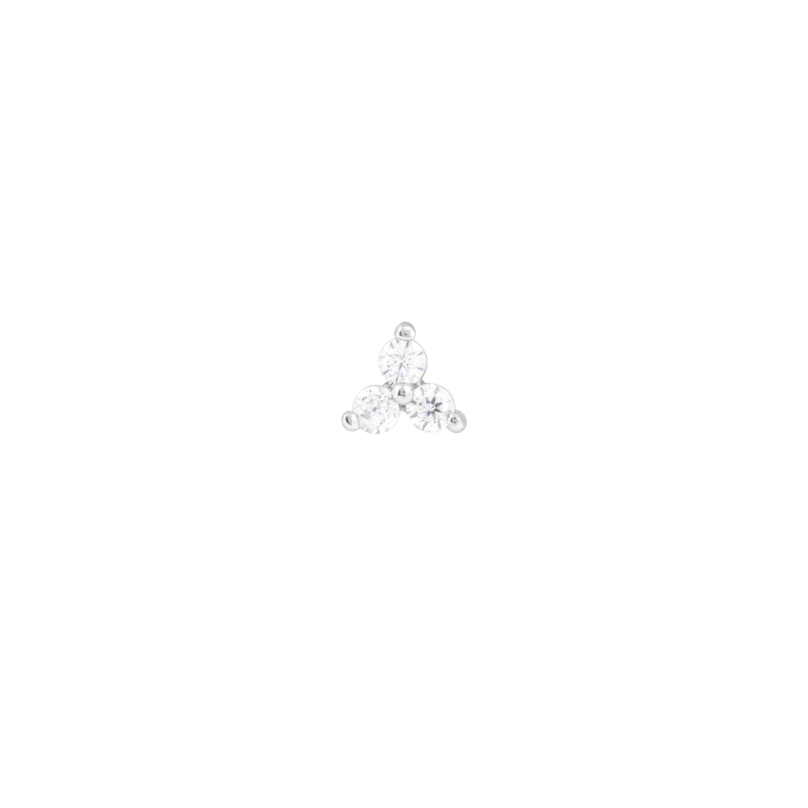 Solid White Gold Triple Crystal Piercing Stud