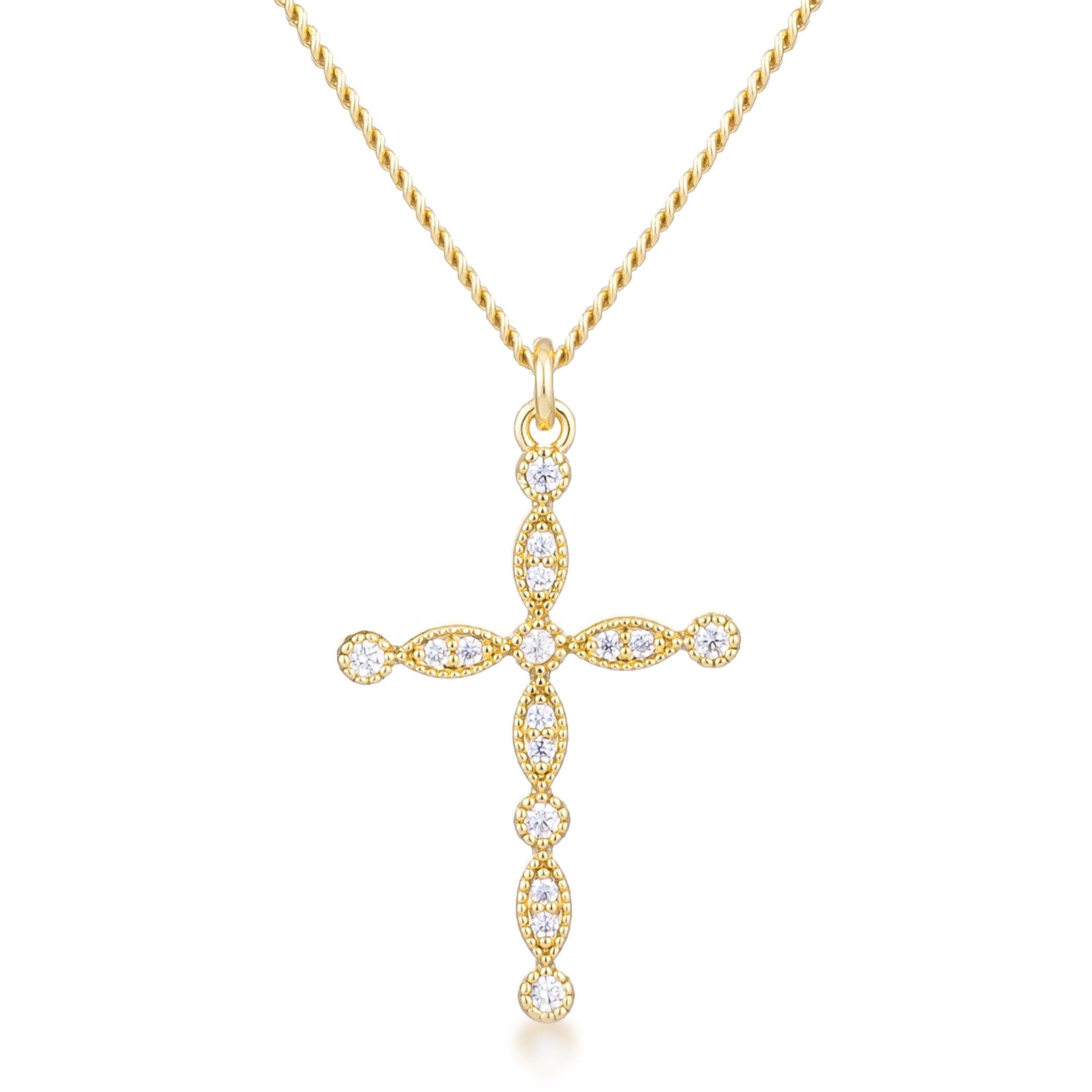 Delicate Vintage Gold Plated Clear CZ Cross Pendant