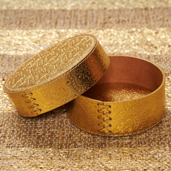 Box round ICON embossed leather - gold