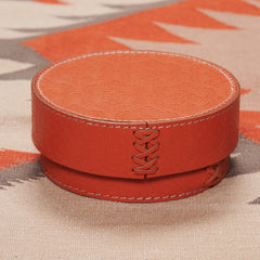 Box round flat ICON embossed leather - orange