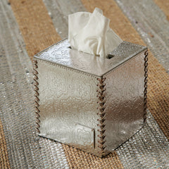 Paper towel box ICON embossed leather - silver