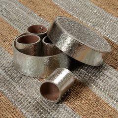 Leather napkin ring set ICON embossed- silver