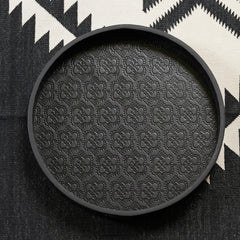 Tray Round ICON embossed leather - black