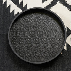 Tablett Rund ICON aus Leder geprägt - black