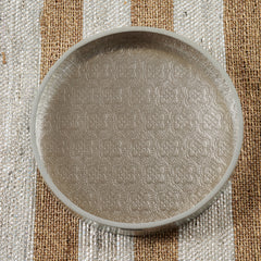 Tray Round ICON embossed leather - silver