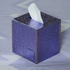 Paper towel box ICON embossed leather - forget-me-not