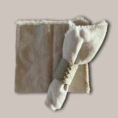 Serviette DORIS aus Leinen - beige/weiss