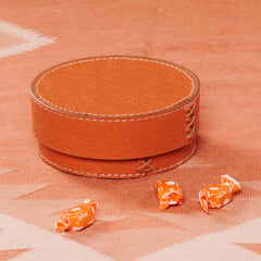 Dose rund ICON aus Leder geprägt - orange