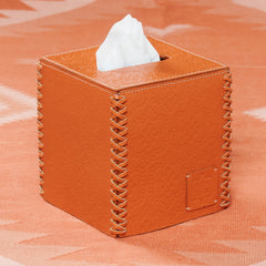 ICON embossed leather tissue box - orange