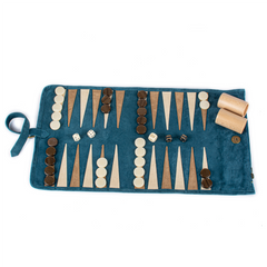 Travel game backgammon set made of leather - raf blue