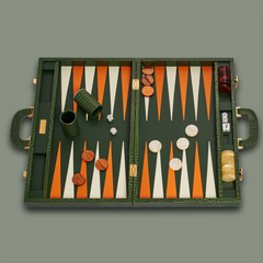 Backgammon aus Leder im Farbton grün