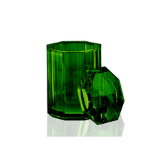 Crystal glass container with lid - green