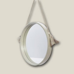 Round LIFESTYLE mirror in leather - foggy