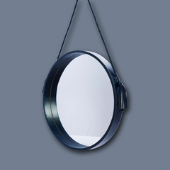 Round LIFESTYLE mirror in leather - navy