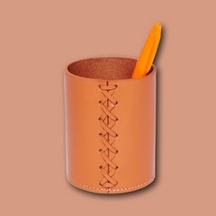 OFFICE pen holder made of smooth leather - orange