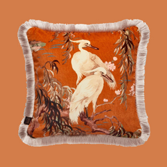 Cushion ZEUS velvet with fringes - orange / white