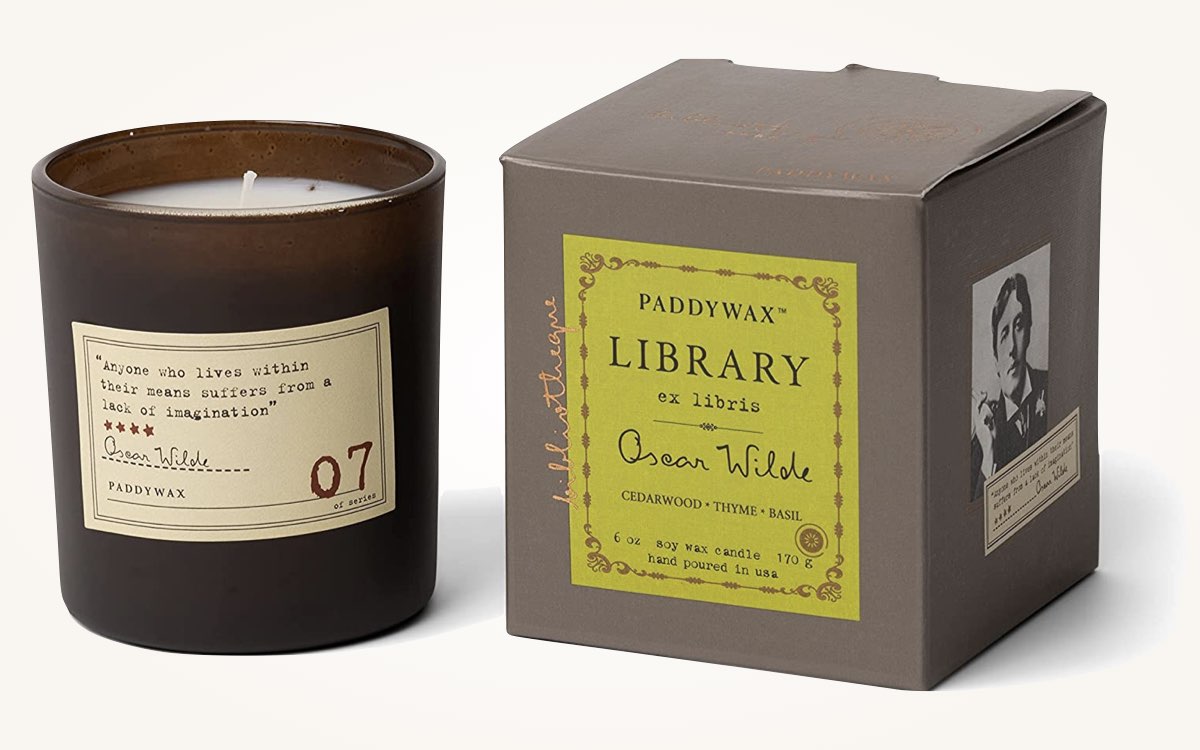 paddy wax candles with an Oscar Wilde theme