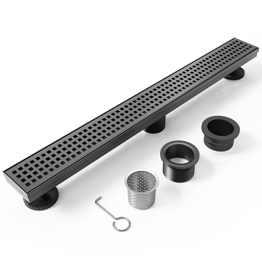 EXF Square Shower Drain 6 Inch Matte Black, Stainless Steel Shower Floor  Drain Kit with Flange, Removable Grid Grate, Hair Strainer, Not Fit for