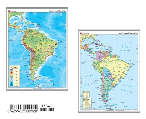 Mapa Mural America Sur Físicopolítico Librería Vicens Vives Chile 4949