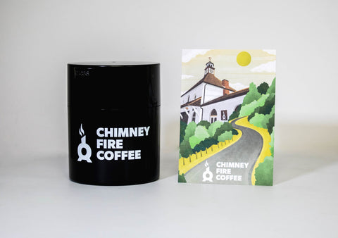 coffeevac and chimney fire coffee postcard