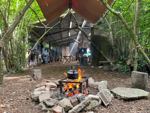 campfire and barn at joy farms