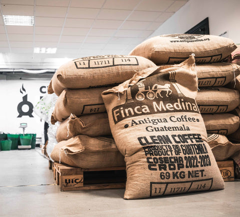 finca medina sacks at chimney fire coffee roastery