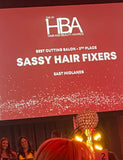 Sassyhairfixers 3rd place Best cutting Salon on big screen 