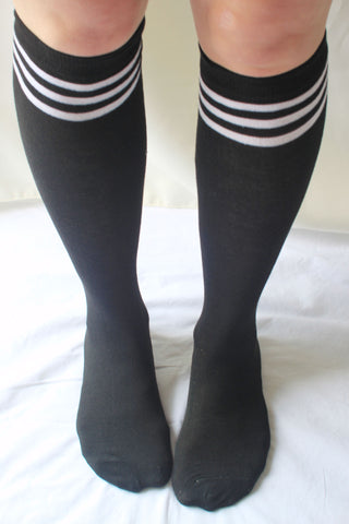 Black/White Stripe Knee High Socks