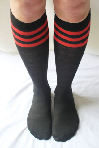 Black/Red Stripe Knee High Sock