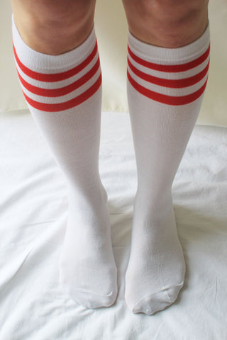 Red/White Stripe Knee High Socks