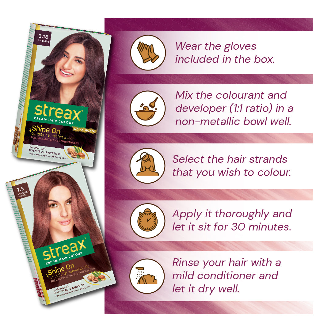 Streax Insta Shampoo Hair Colour  Almond Oil  Noni Extract 100 Grey  Coverage No Ammonia 18 ml Burgundy  Sparkling Spices