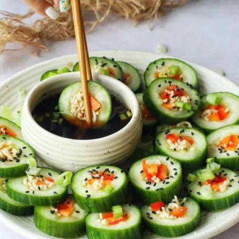 Teriyaki Noodle-Stuffed Cucumber Sushi