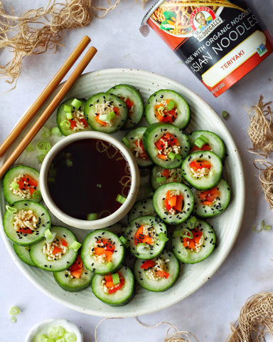 Teriyaki Noodle-Stuffed Cucumber Sushi