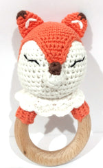 Load image into Gallery viewer, Handmade Fox Teether / Rattle (Name or Name + DOB) Personalised
