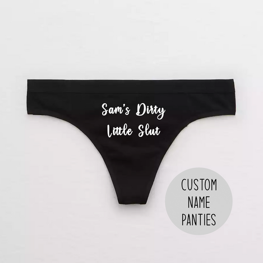 WET SLUT Personalized Name Phrase Cut Out Black Lace Sexy Thong Panty  Underwear