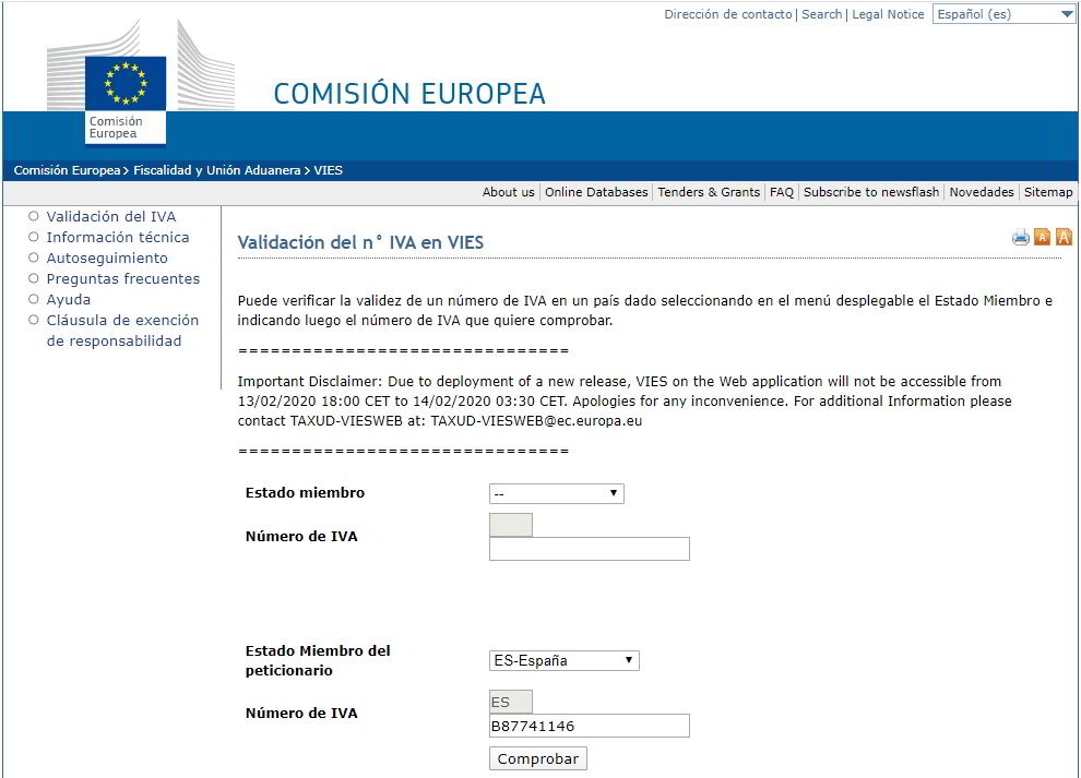 Validation of VAT number in VIES