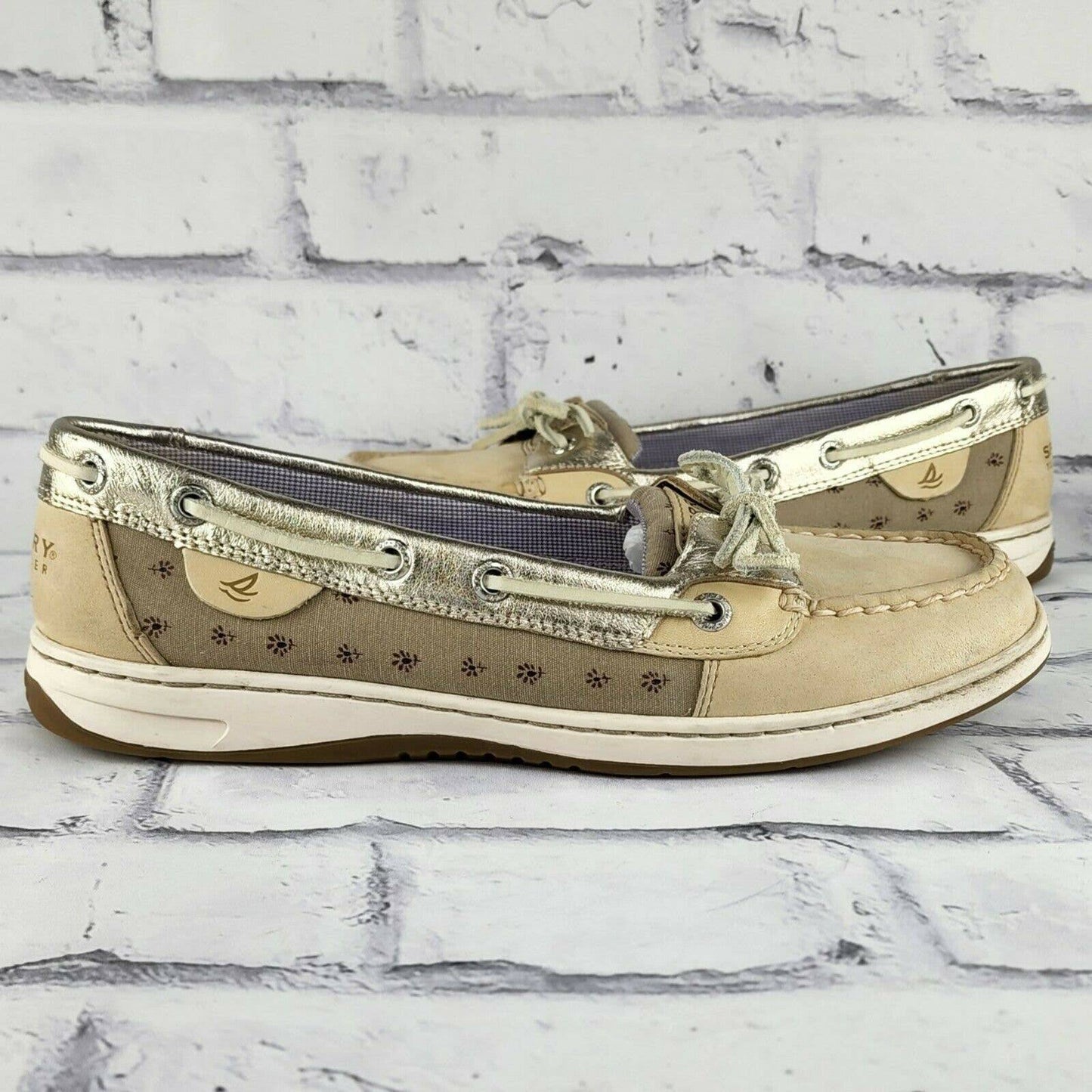 Sperry Top Sider Women's Sz 9M Silver Angelfish Beige Leather Deck Boat Shoes