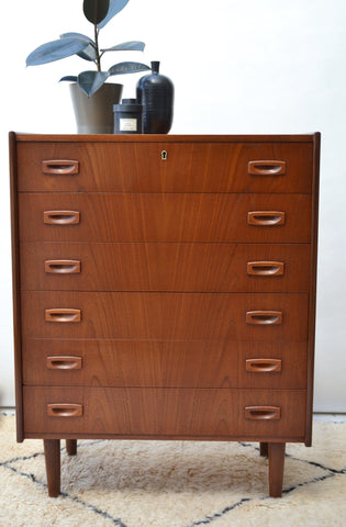 Danish Teak Chest of Drawers - Mid Century Modern 1950's