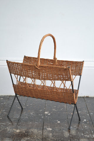 French Vintage Rattan/Wicker Magazine Holder - Original 1950's